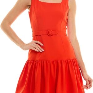 Sleeveless Red Belted Fit-and-Flare Dress